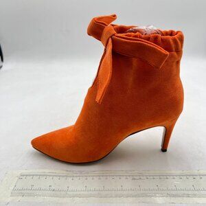 XYD Orange Pointed Toe Ankle Booties Dress High Heels Graceful Bow Pull-on Boots